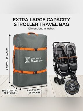 XL Stroller Travel Bag Gate Check Heavy Duty Double Stroller Airplane Cover 50"⁠